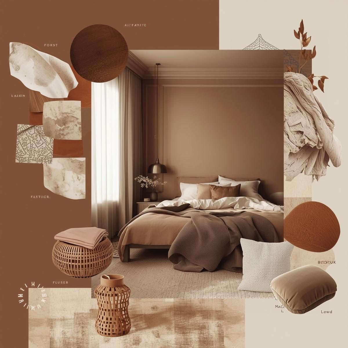 Hyggelig stemningstavle til soveværelse med varme toner